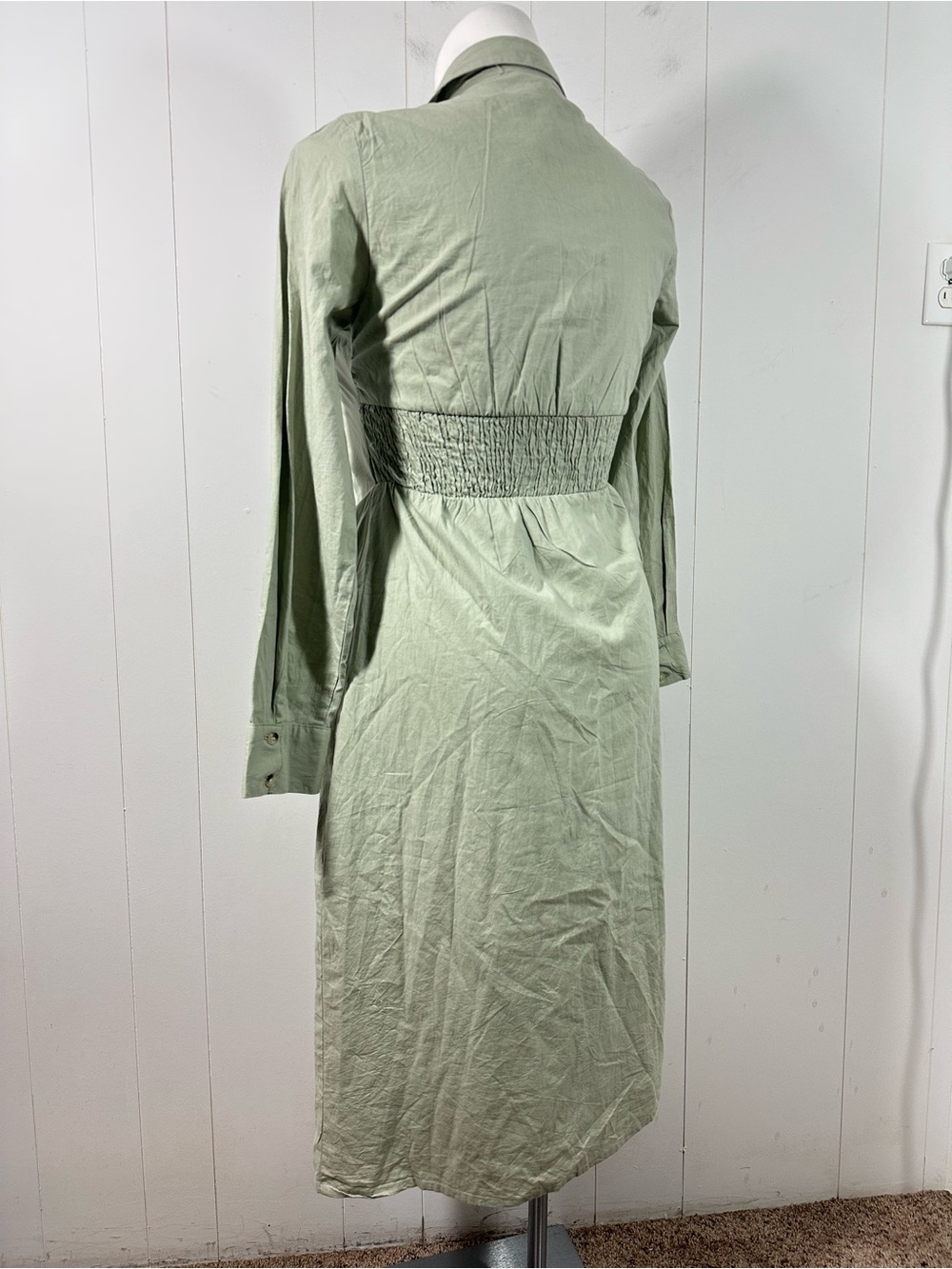 NEW Sim & Sam XL Dress 100% Cotton Midi Sage Green Long Sleeve Button Front - Picture 7 of 16
